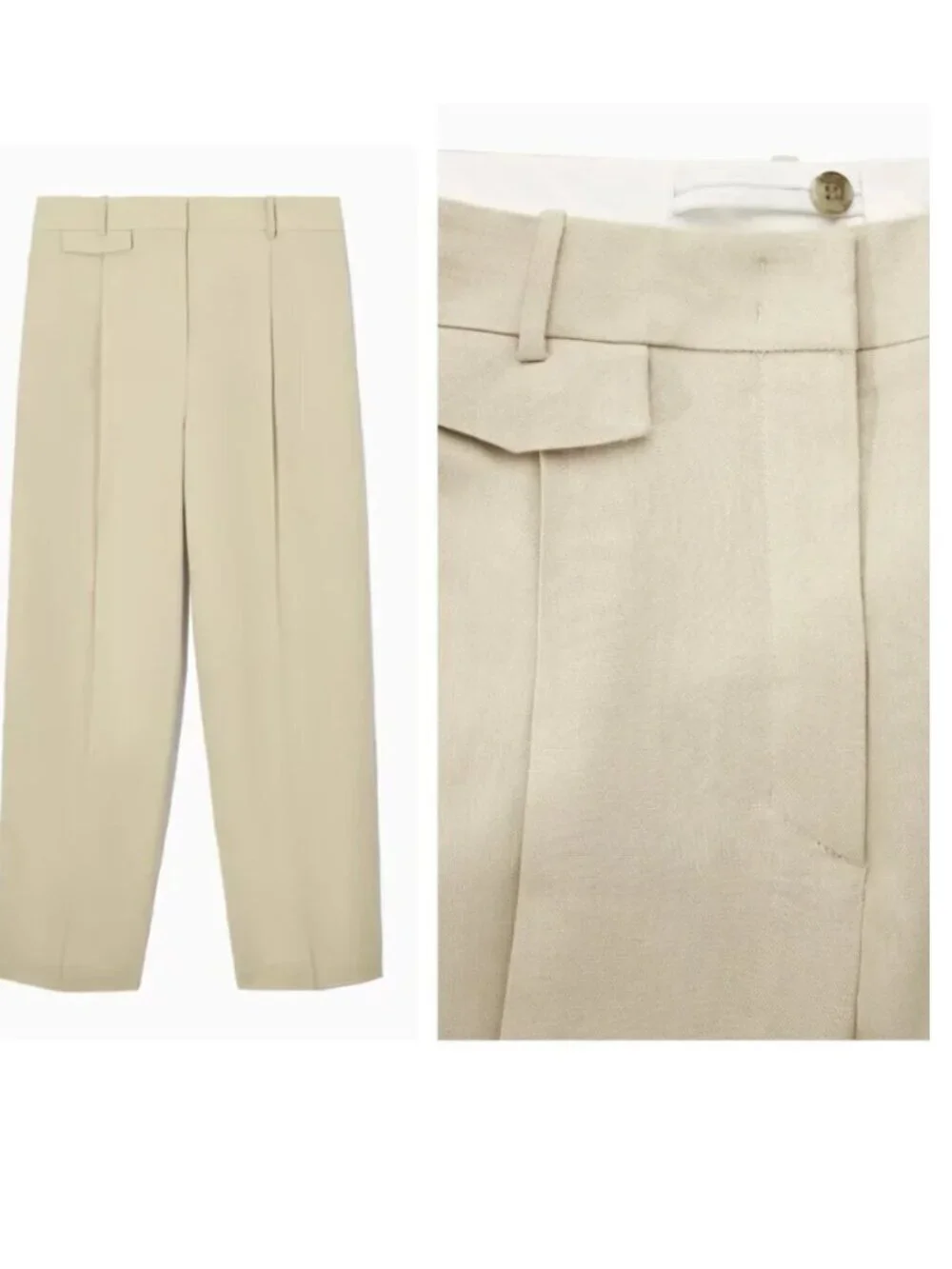 NEW COS | Relaxed Linen-Blend Wide-Leg Trousers in Beige (38, US 6)